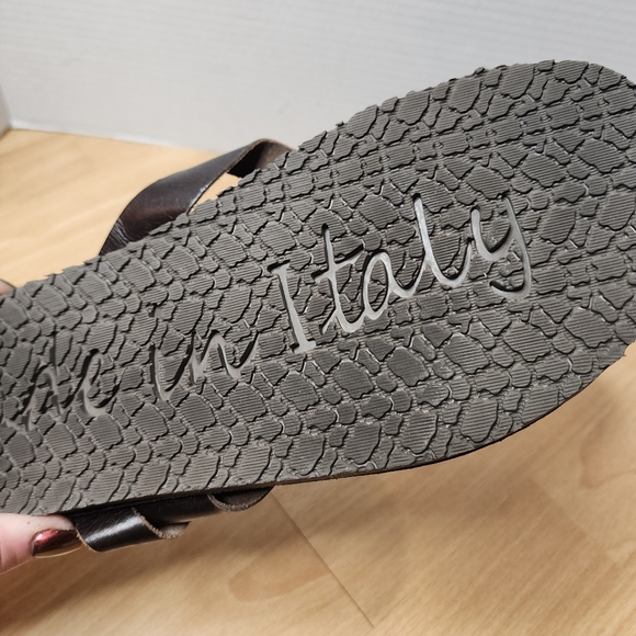Morza Italian Brown Leather Stappy Slide On Flat Sandals Mens Size 13